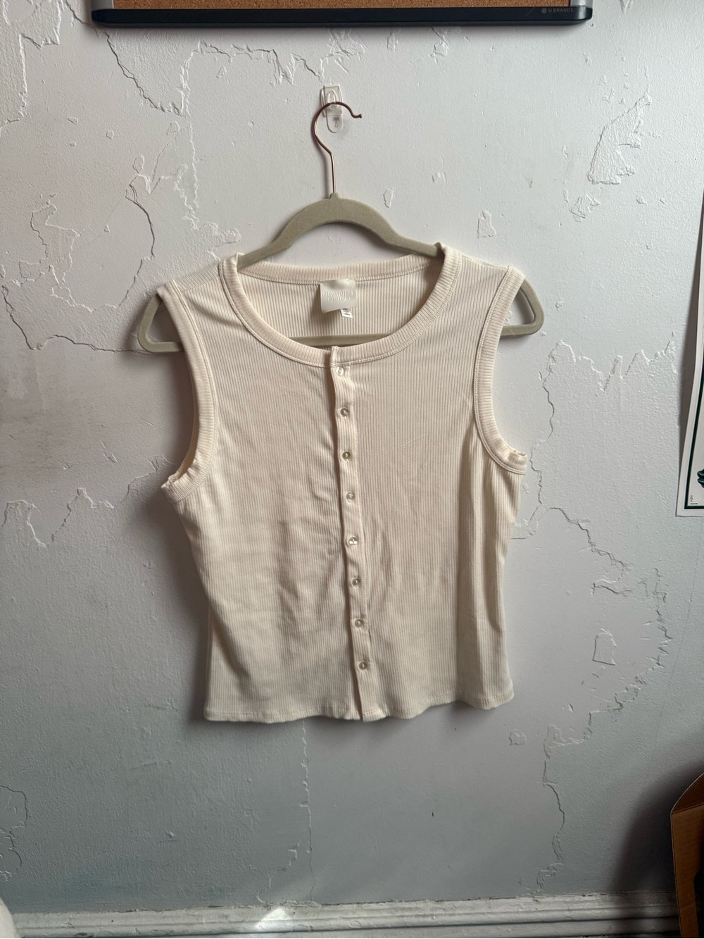 Planet Gold Ribbed Button-Front Tank Top - Cream